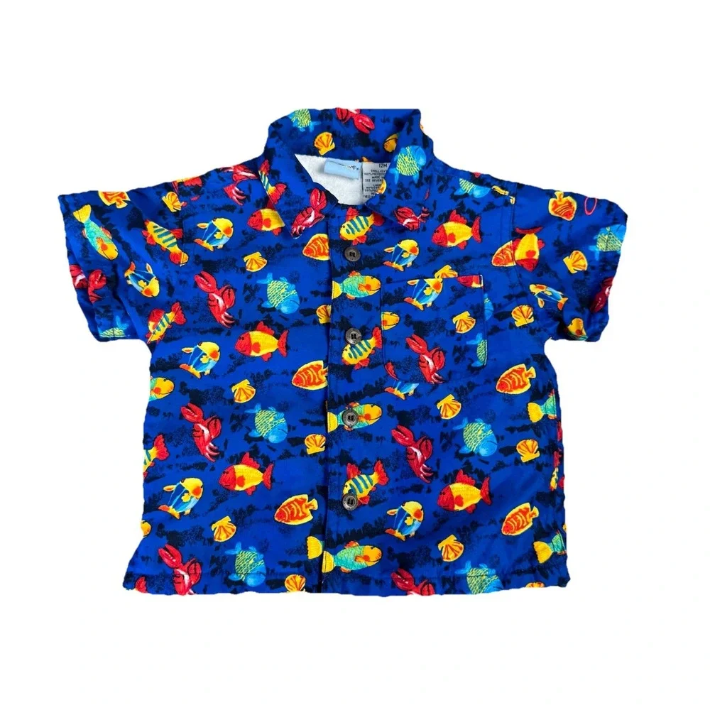 OP Sport Baby Swim Shirt‎ Lot 2 Hawaiian Terry Lined Rash guard 12–18M AOP